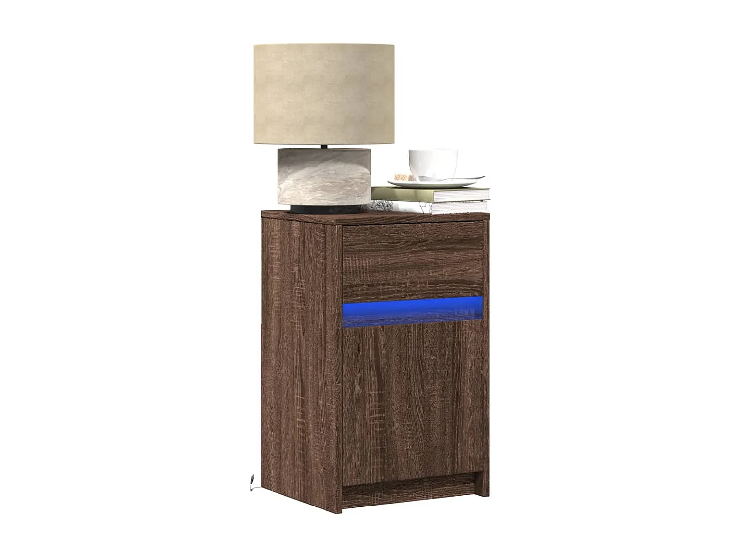 Armoires de chevet et lumières LED 2 pcs chêne marron