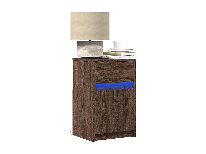 Armoires de chevet et lumières LED 2 pcs chêne marron