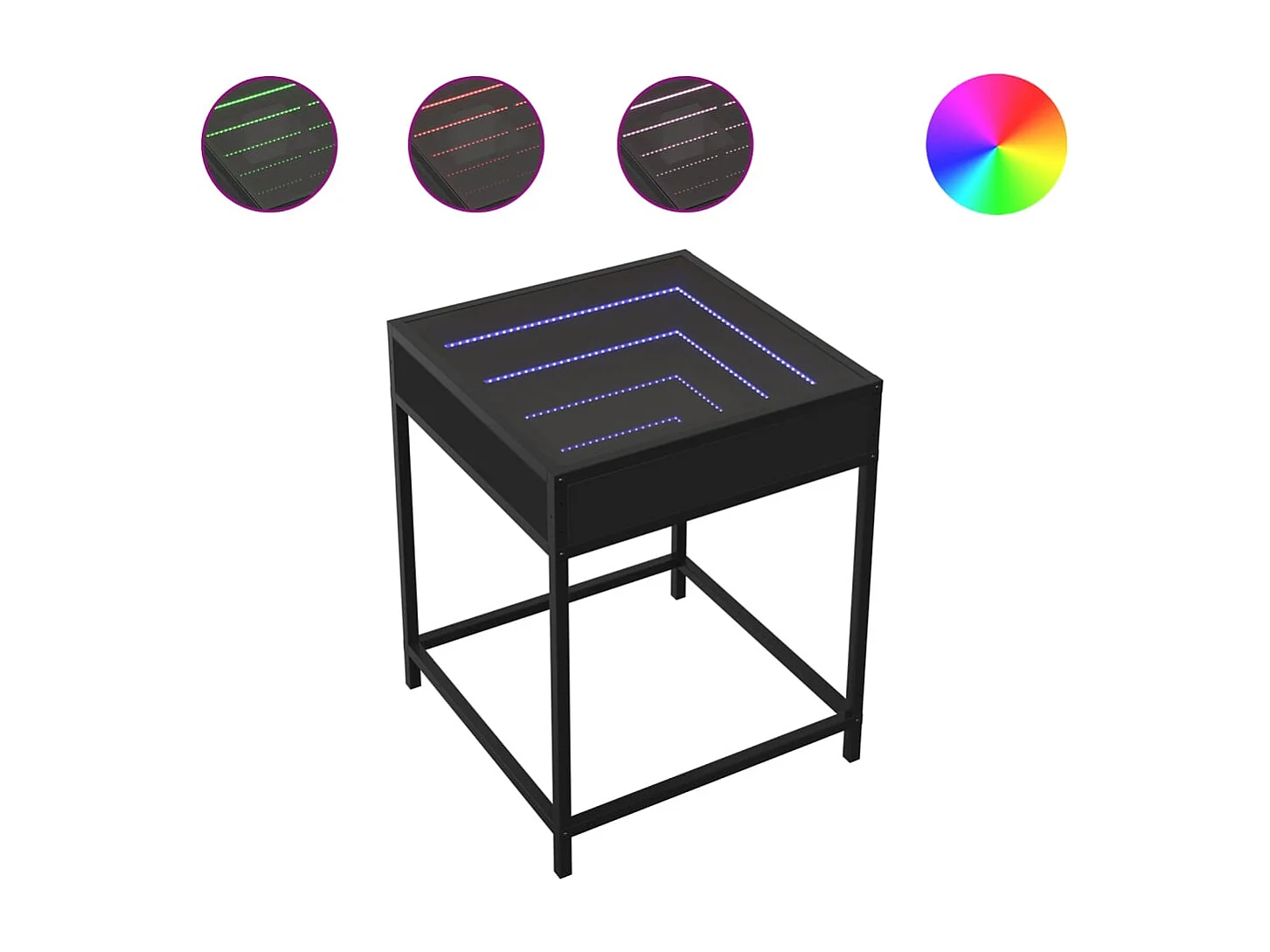 Table de chevet avec LED infini noir 40x40x51 cm