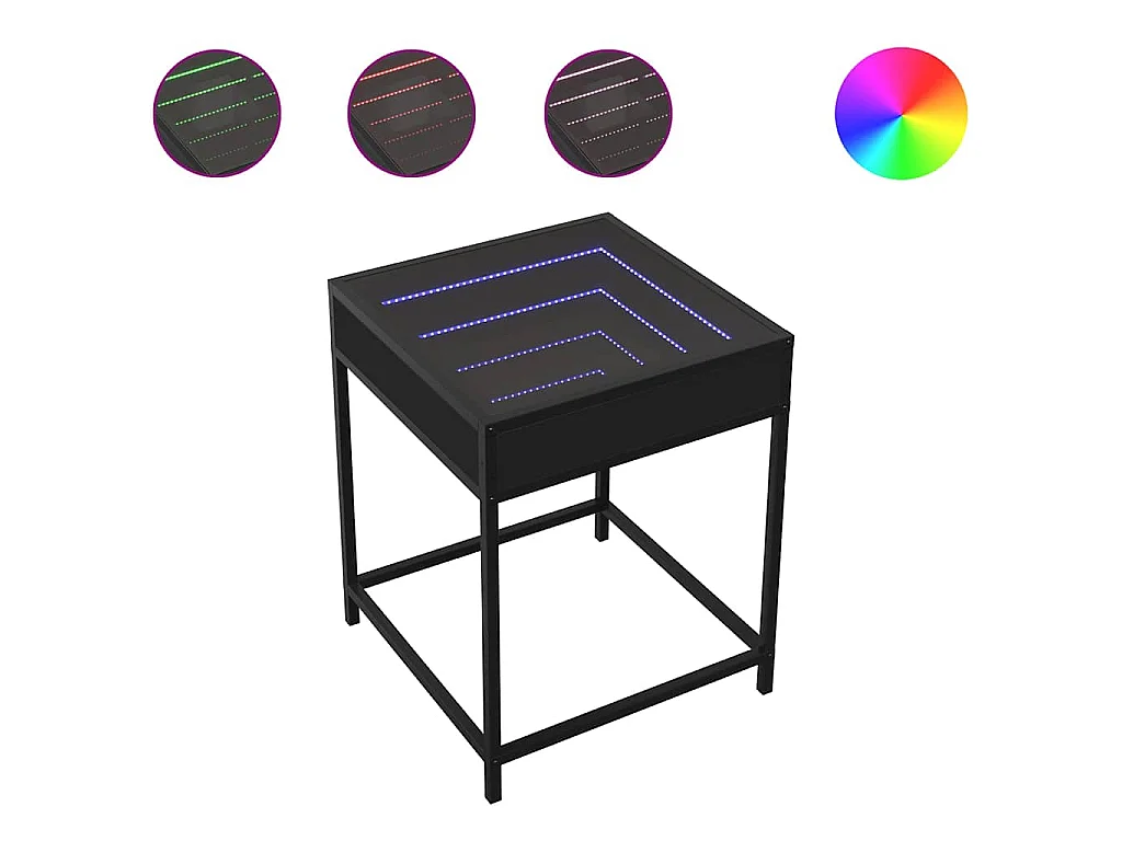 Table de chevet avec LED infini noir 40x40x51 cm