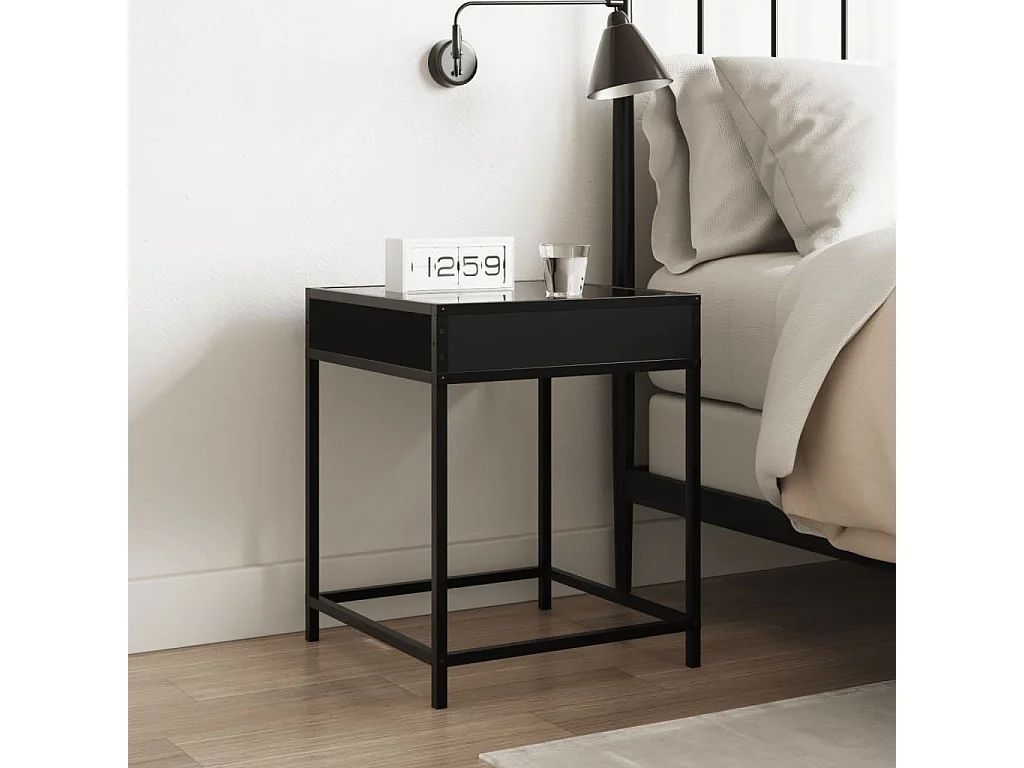 Table de chevet avec LED infini noir 40x40x51 cm