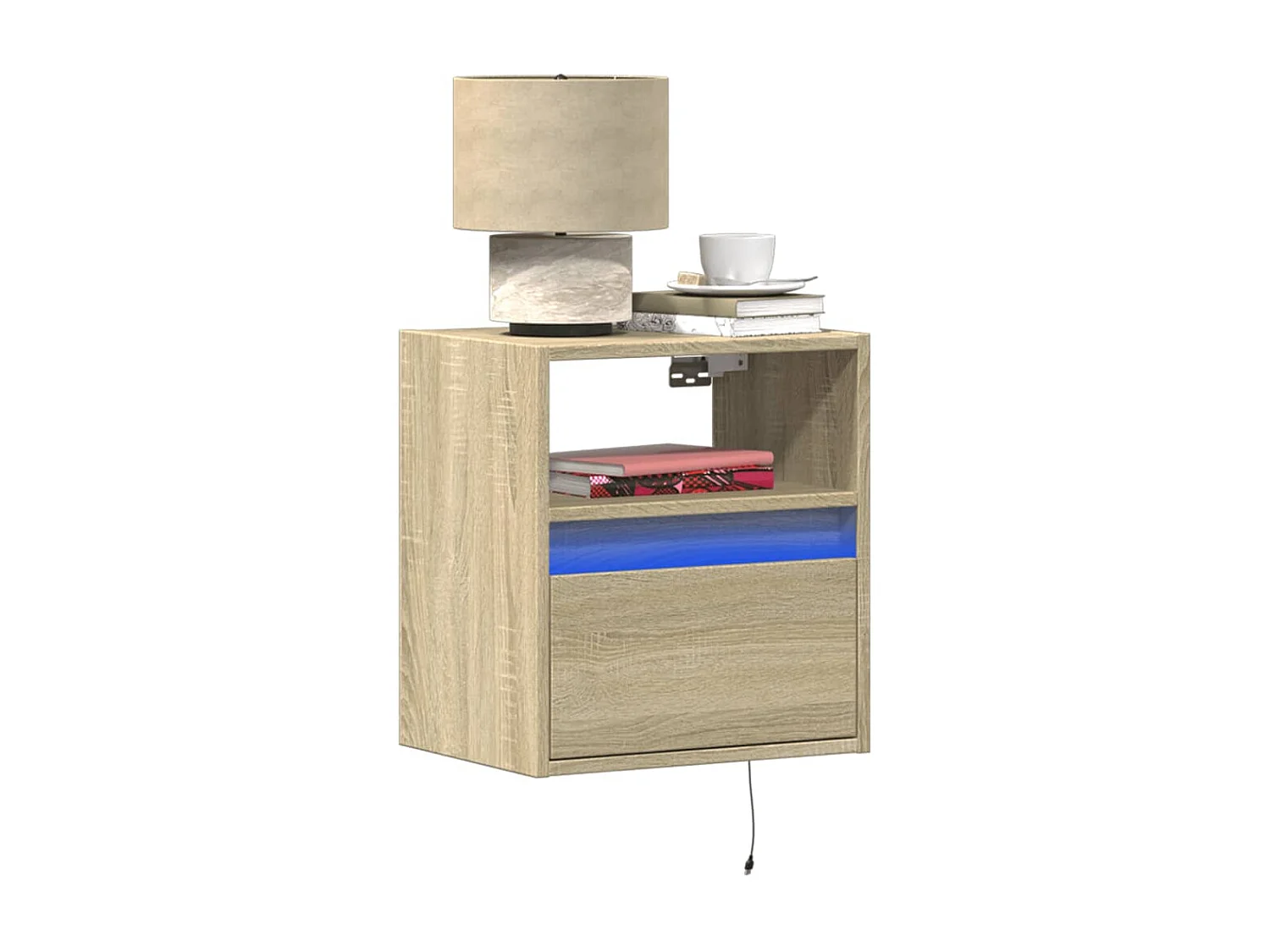 Tables de chevet murales avec lumières LED 2 pcs chêne sonoma