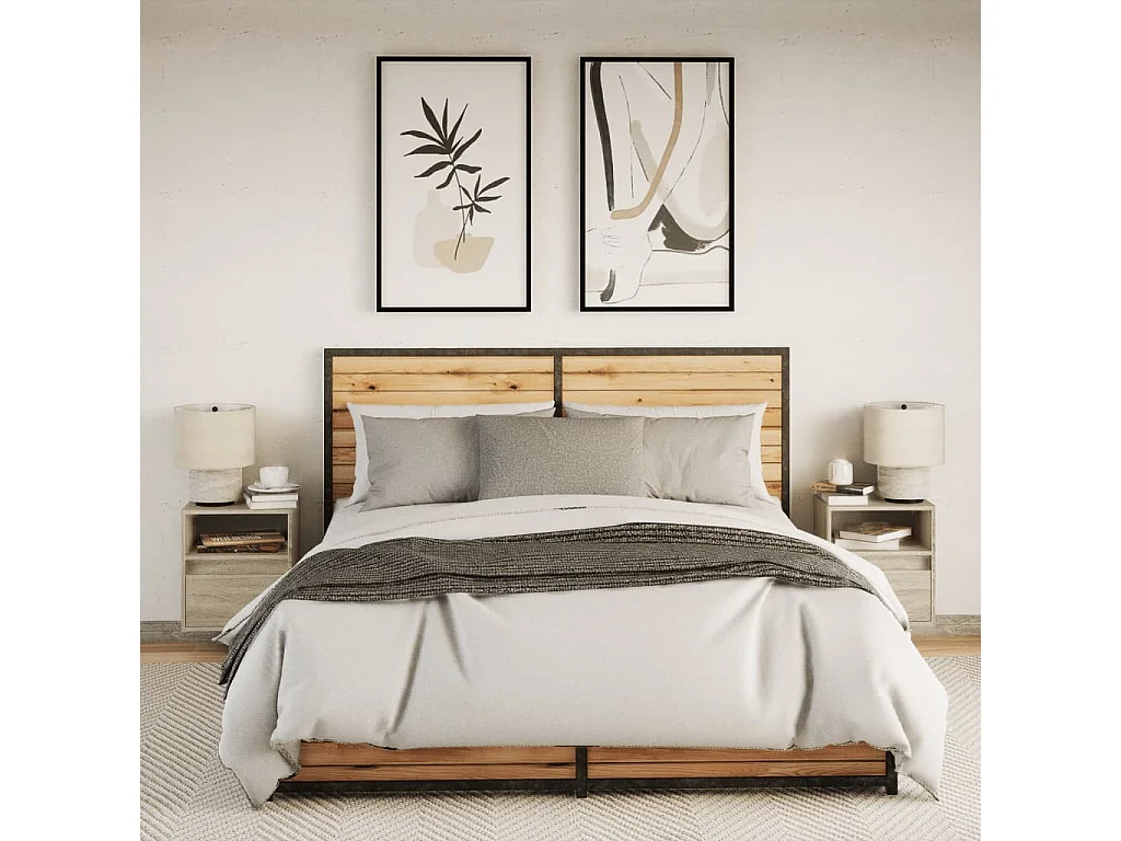 Mesitas de noche de pared con luces LED 2 unidades roble Sonoma