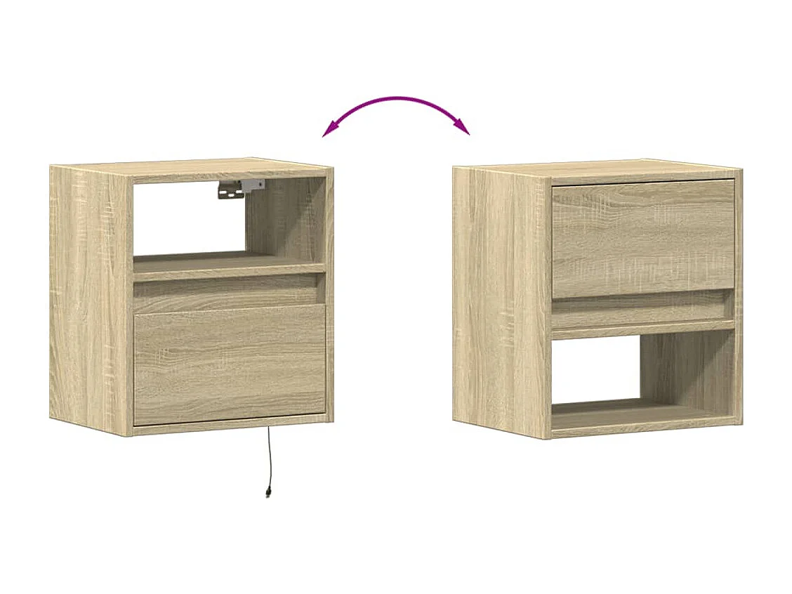 Mesitas de noche de pared con luces LED 2 unidades roble Sonoma