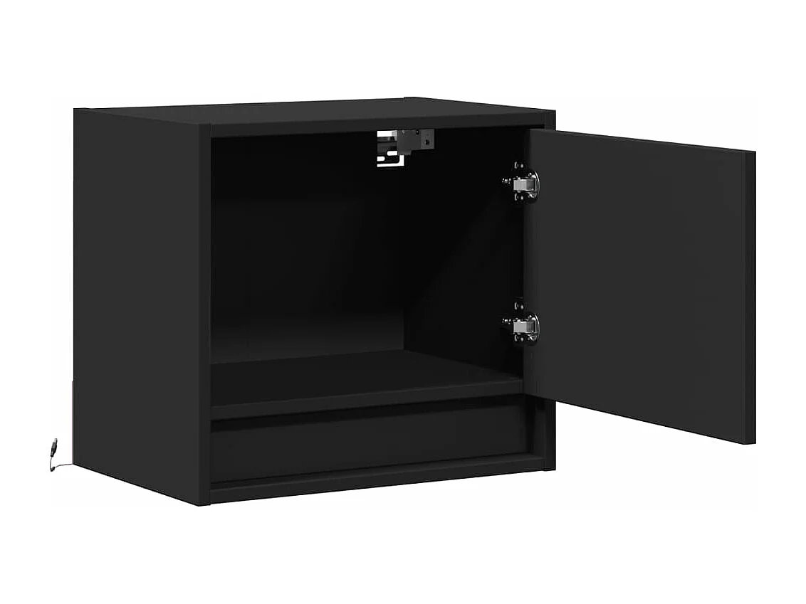 Mesas de cabeceira de parede com luzes LED 2 pcs preto