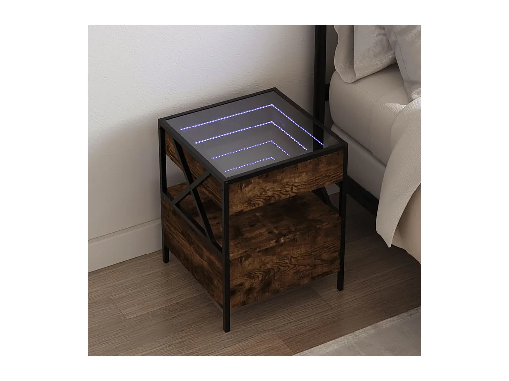 Table de chevet avec LED infini chêne fumé 40x40x51 cm