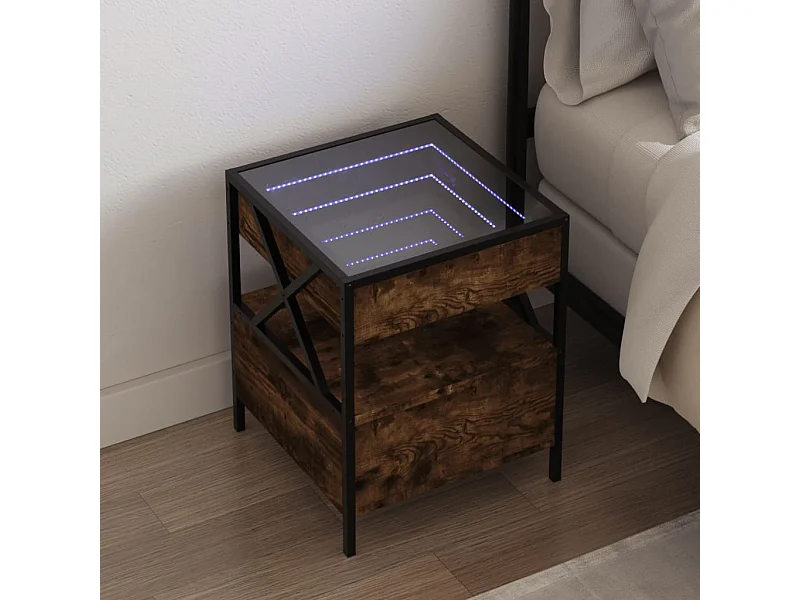 Table de chevet avec LED infini chêne fumé 40x40x51 cm