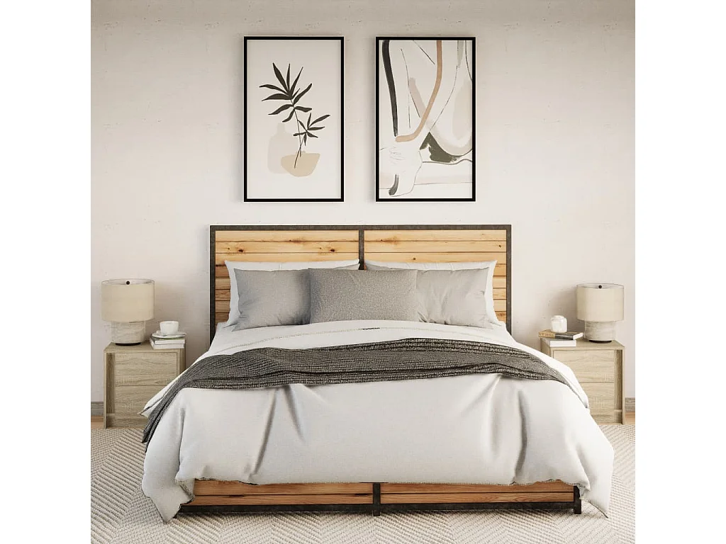 Armoires de chevet et lumières LED 2 pcs chêne sonoma