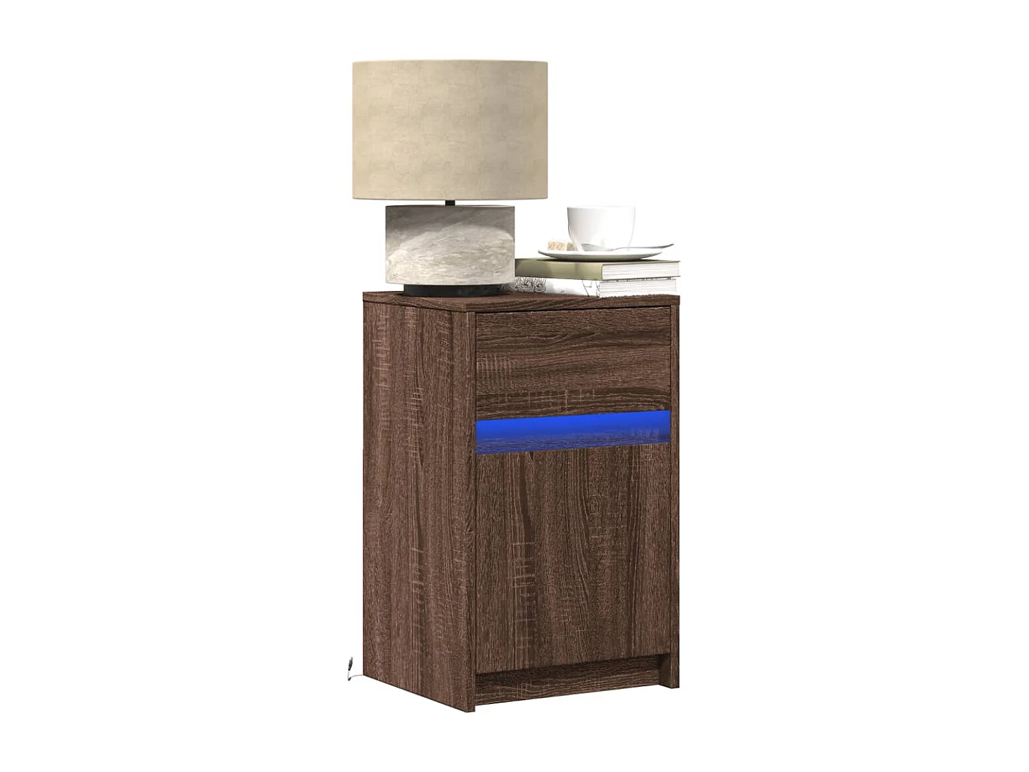 Armoire de chevet et lumières LED chêne marron bois ingénierie