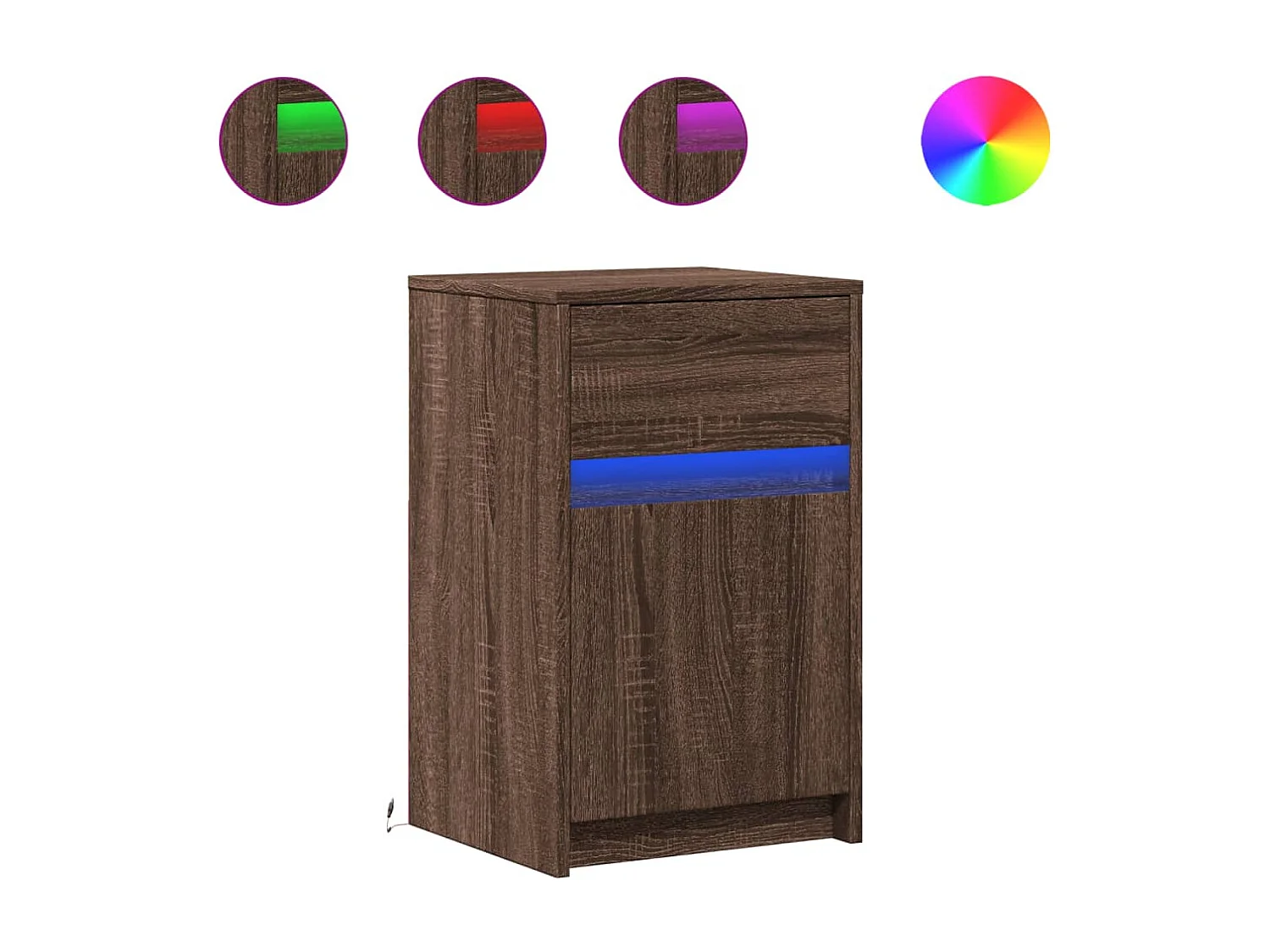Armoire de chevet et lumières LED chêne marron bois ingénierie