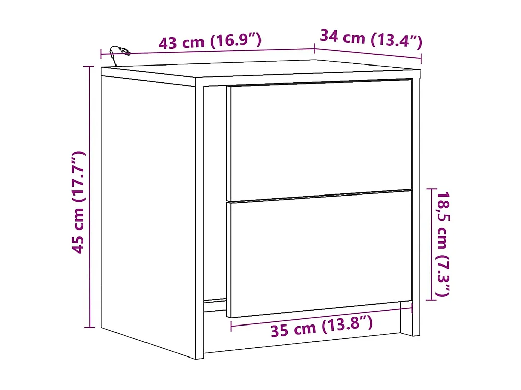 Armoire de chevet et lumières LED chêne fumé bois d'ingénierie