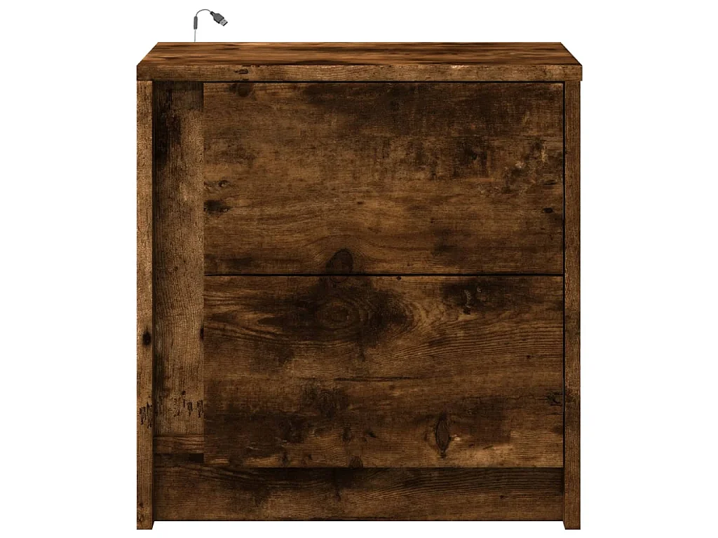Armoire de chevet et lumières LED chêne fumé bois d'ingénierie