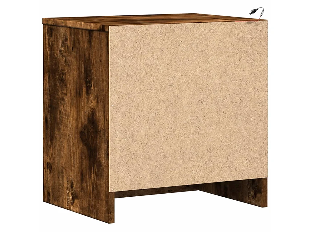 Armoire de chevet et lumières LED chêne fumé bois d'ingénierie