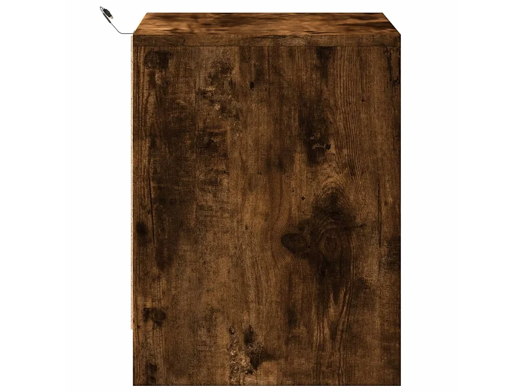 Armoire de chevet et lumières LED chêne fumé bois d'ingénierie
