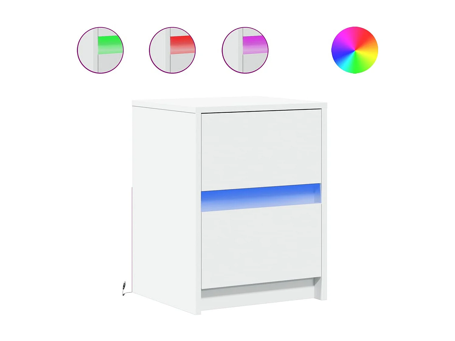 Armoires de chevet et lumières LED 2pcs blanc bois d'ingénierie