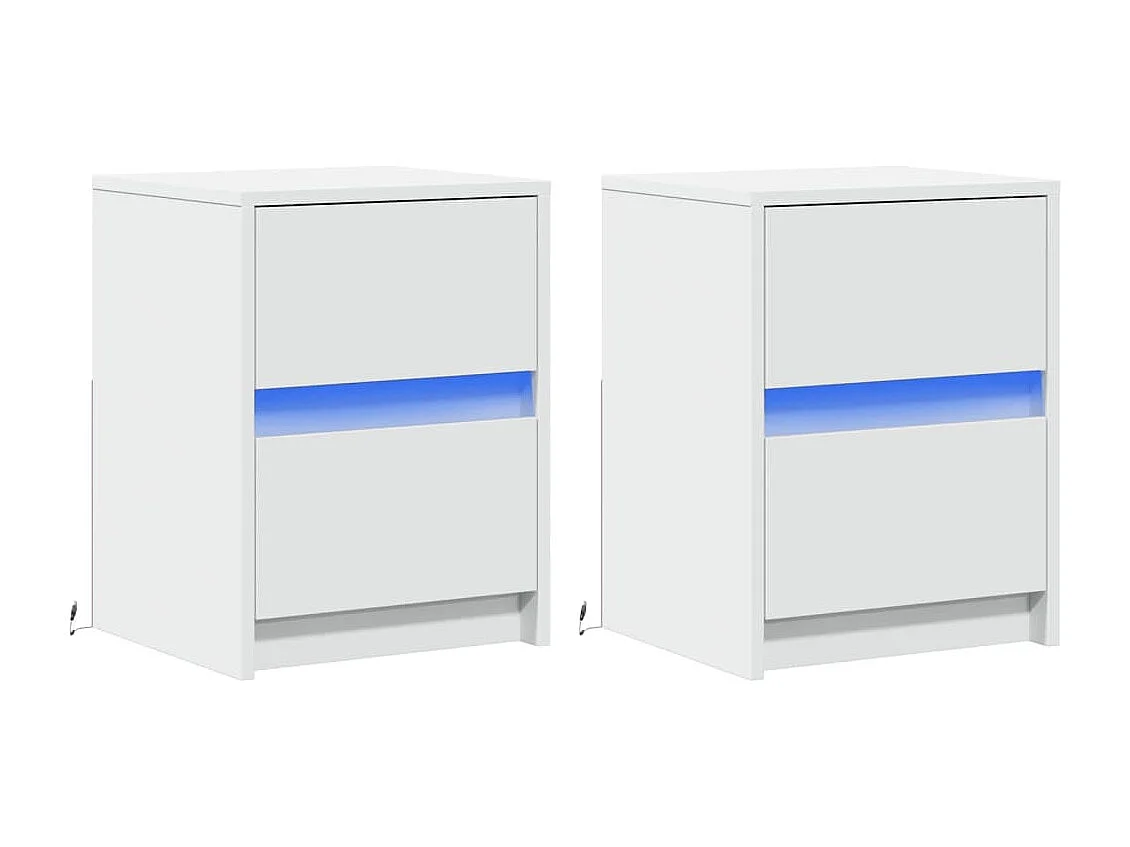 Armoires de chevet et lumières LED 2pcs blanc bois d'ingénierie