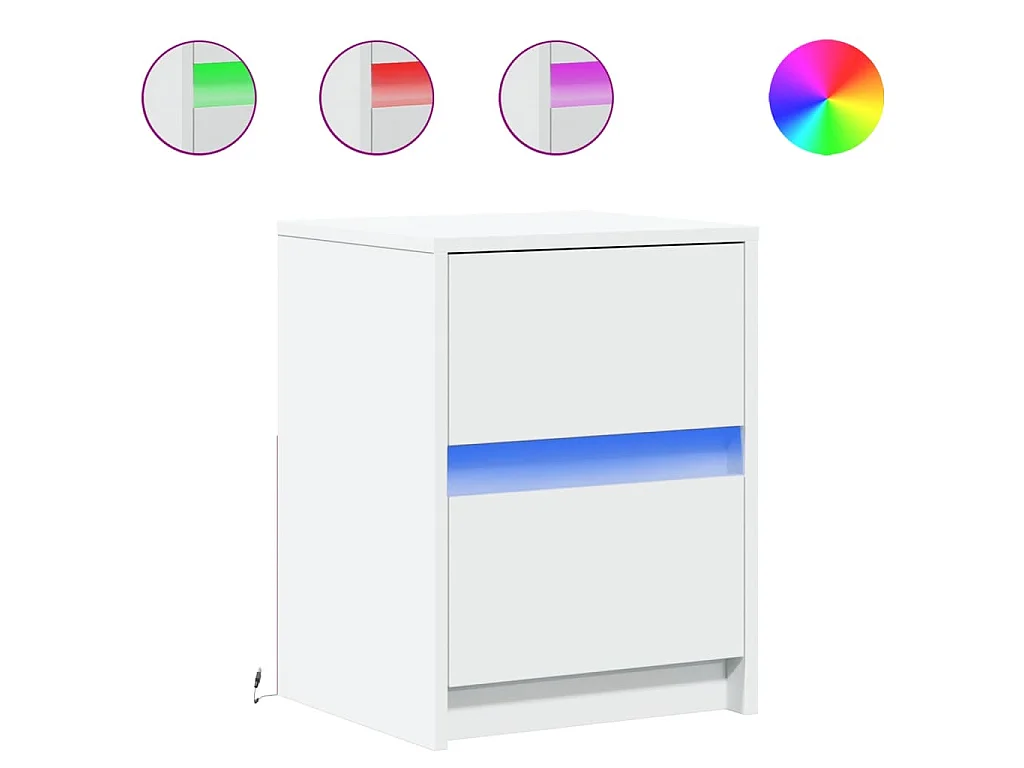 Comodini con Luci LED 2pz Bianchi in Legno Multistrato