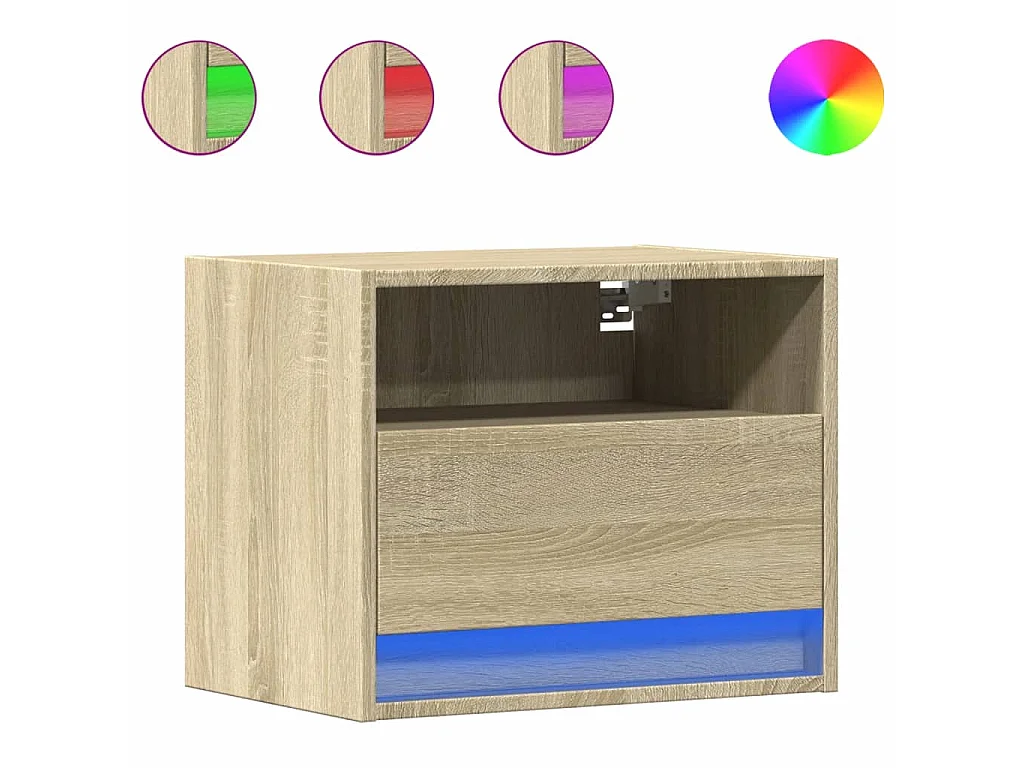 Comodini a Parete con luci LED 2 pz Rovere Sonoma