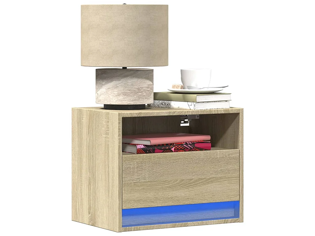 Comodini a Parete con luci LED 2 pz Rovere Sonoma