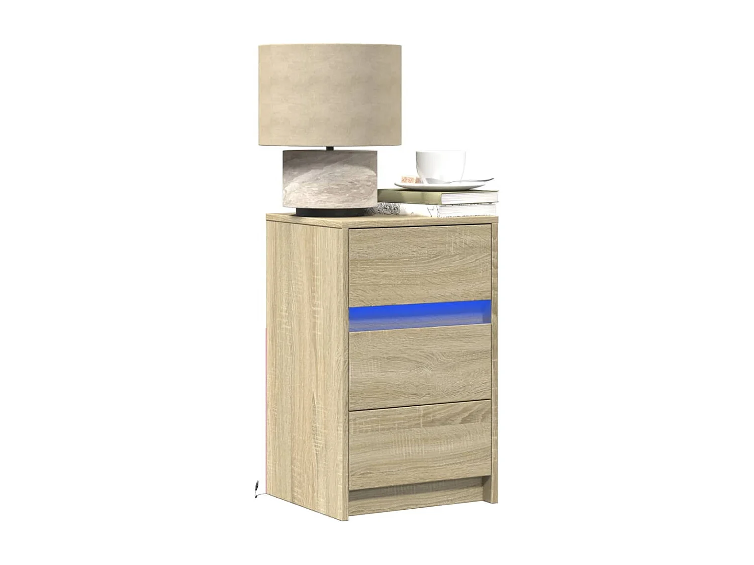 Comodino con Luci LED Rovere Sonoma in Legno Multistrato