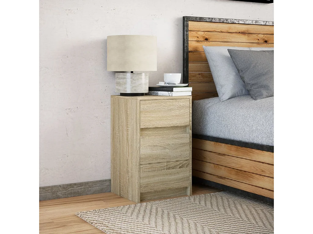 Comodino con Luci LED Rovere Sonoma in Legno Multistrato