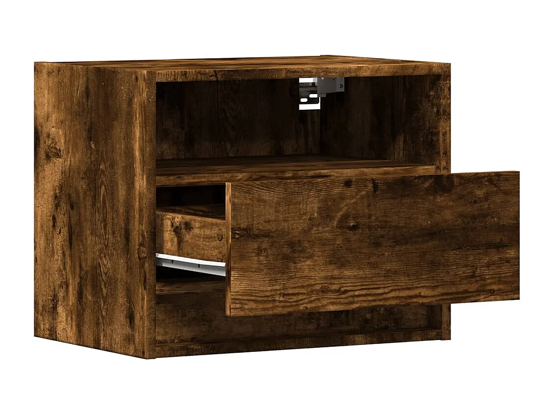 Table de chevet murale avec lumières LED chêne fumé