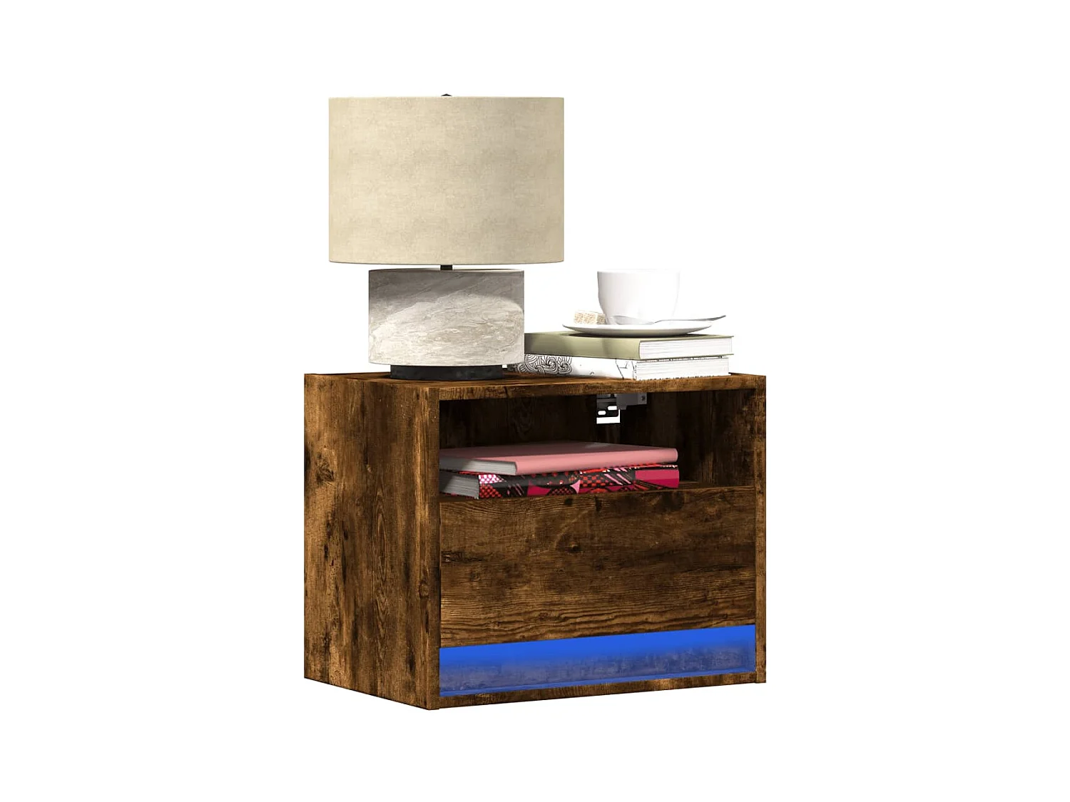 Table de chevet murale avec lumières LED chêne fumé