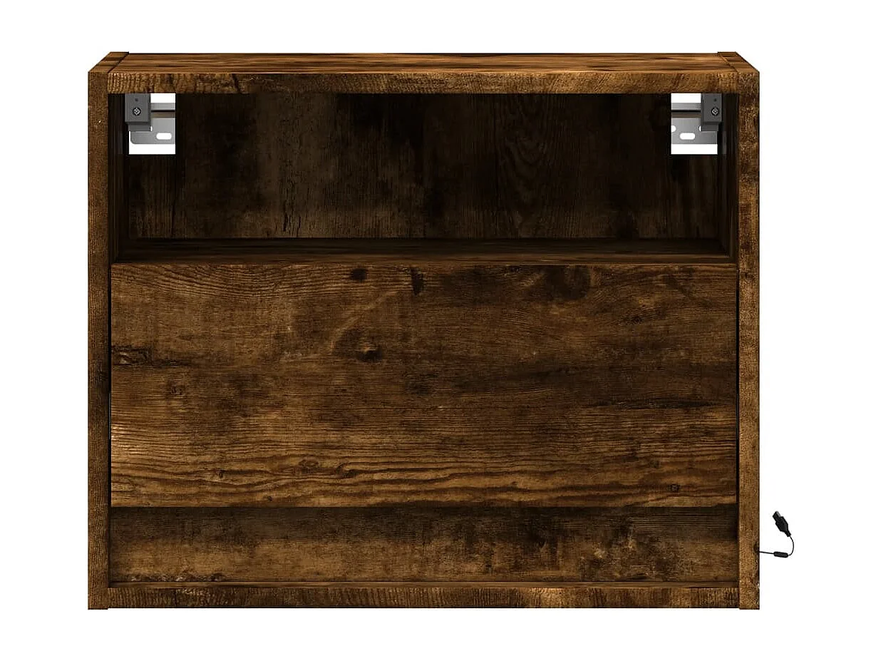 Table de chevet murale avec lumières LED chêne fumé