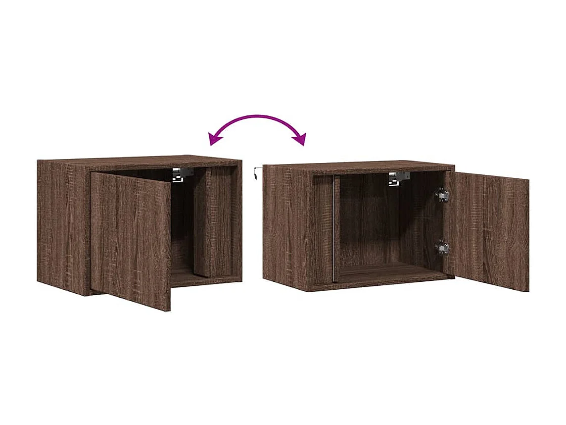 Tables de chevet murales avec lumières LED 2 pcs chêne marron