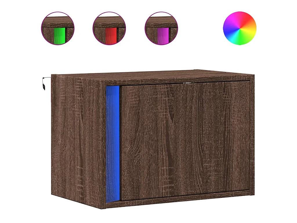 Comodini a Parete con luci LED 2 pz Rovere Marrone