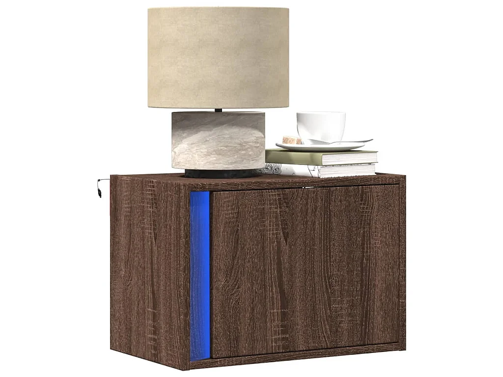 Comodini a Parete con luci LED 2 pz Rovere Marrone