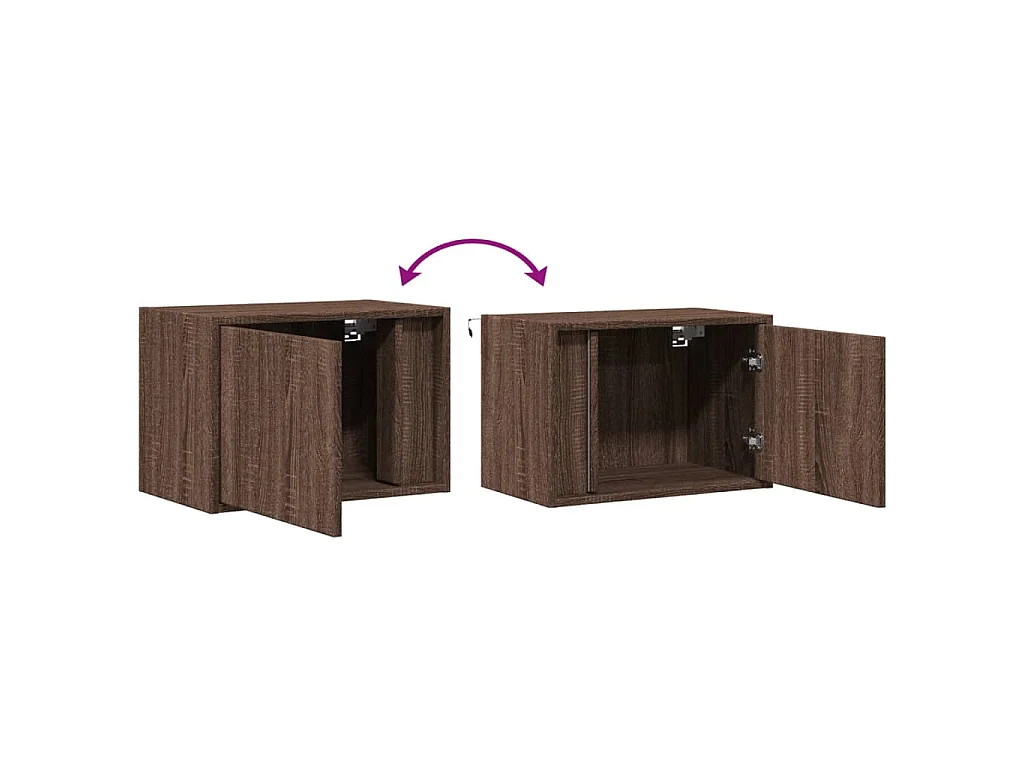 Comodini a Parete con luci LED 2 pz Rovere Marrone