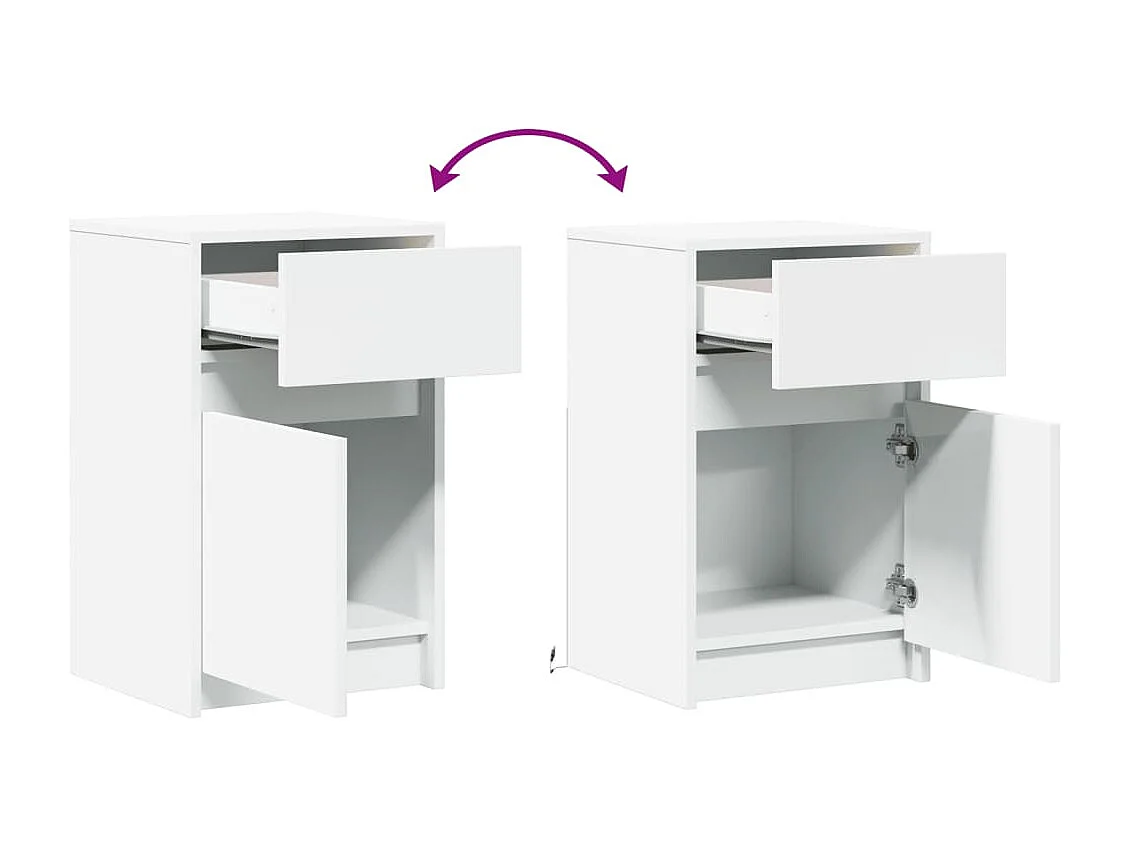 Armoires de chevet et lumières LED 2pcs blanc bois d'ingénierie