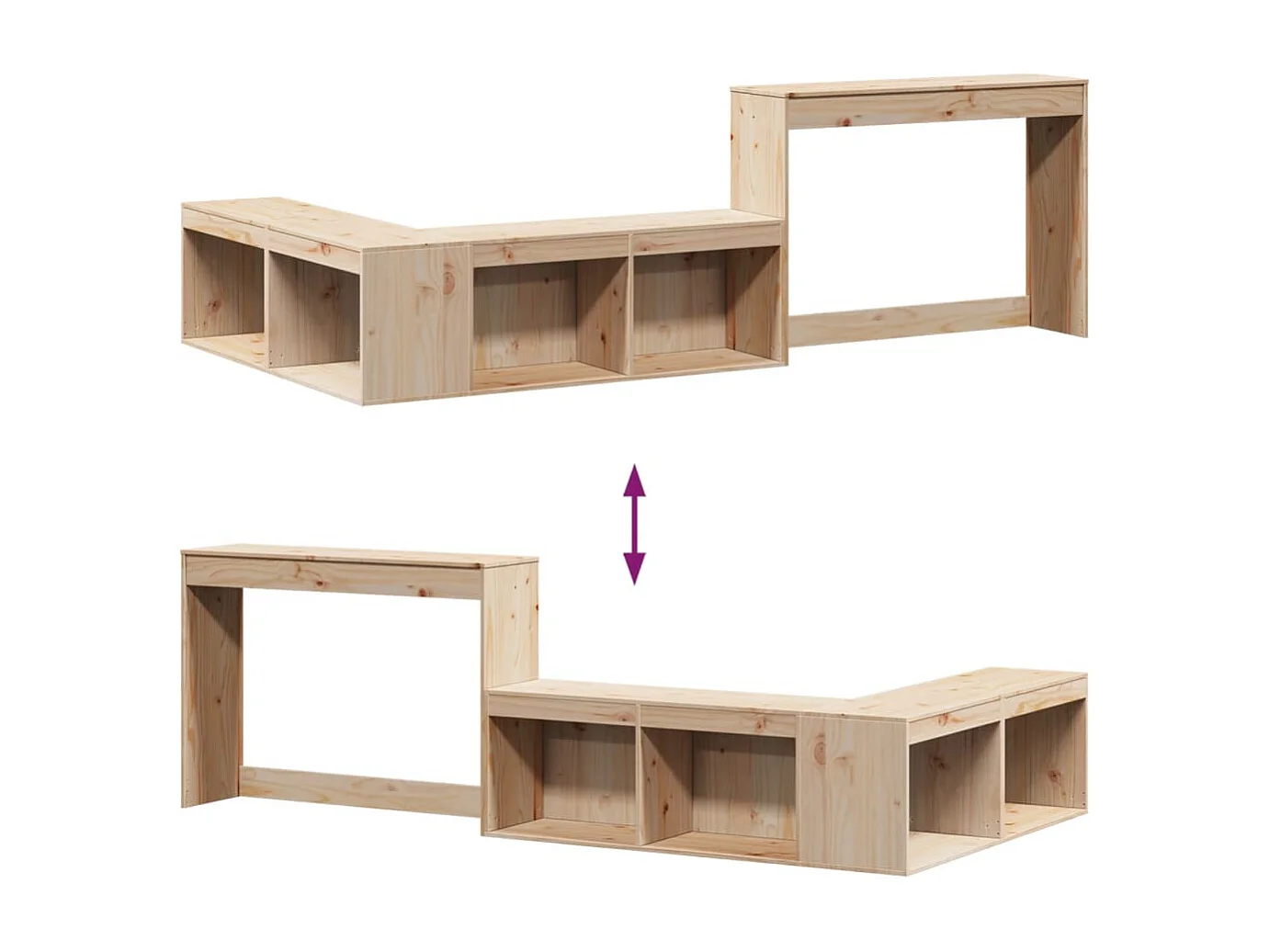 Table de chevet avec bureau 232x112x75 cm bois de pin massif