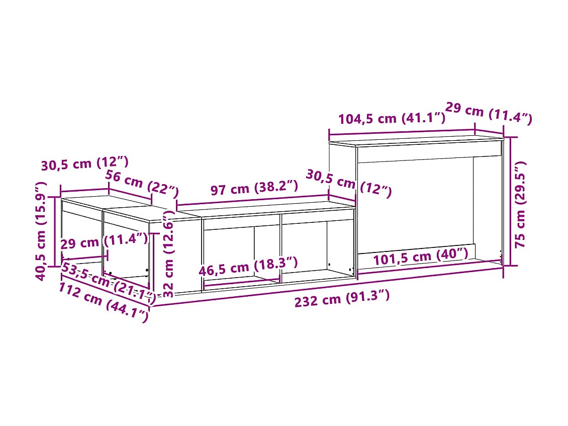 Nachtkastje met bureau 232x112x75 cm massief grenenhout