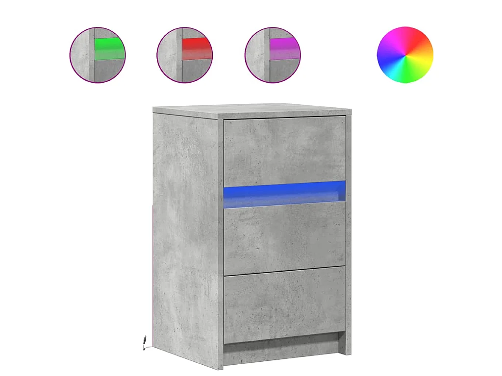 Comodino con Luci LED Grigio Cemento in Legno Multistrato