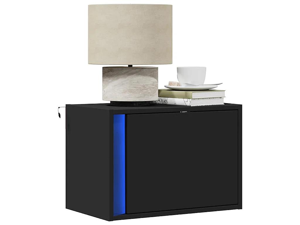 Tables de chevet murales avec lumières LED 2 pcs noir