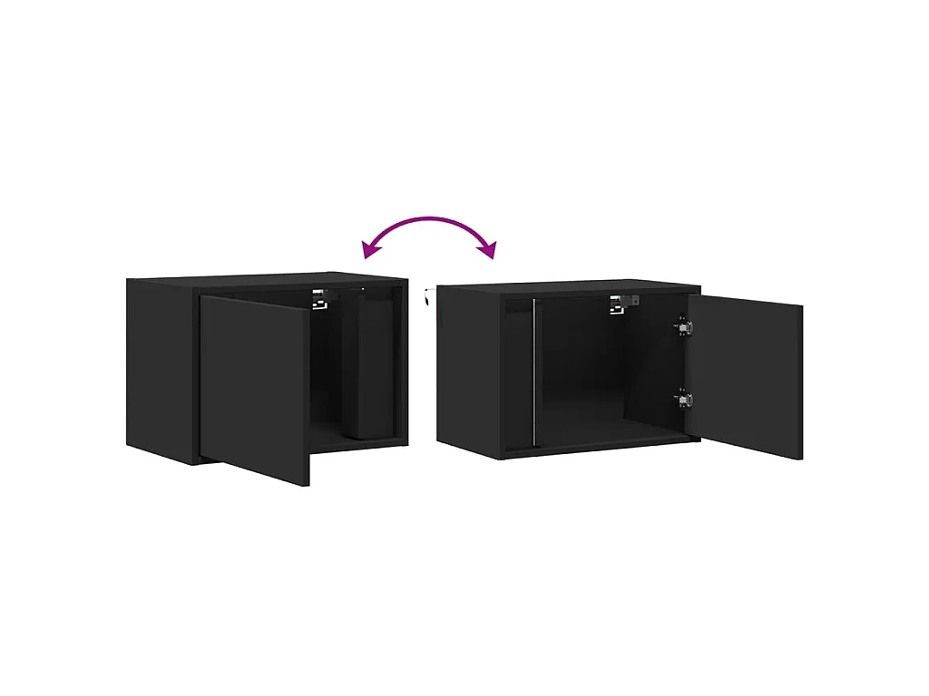 Tables de chevet murales avec lumières LED 2 pcs noir