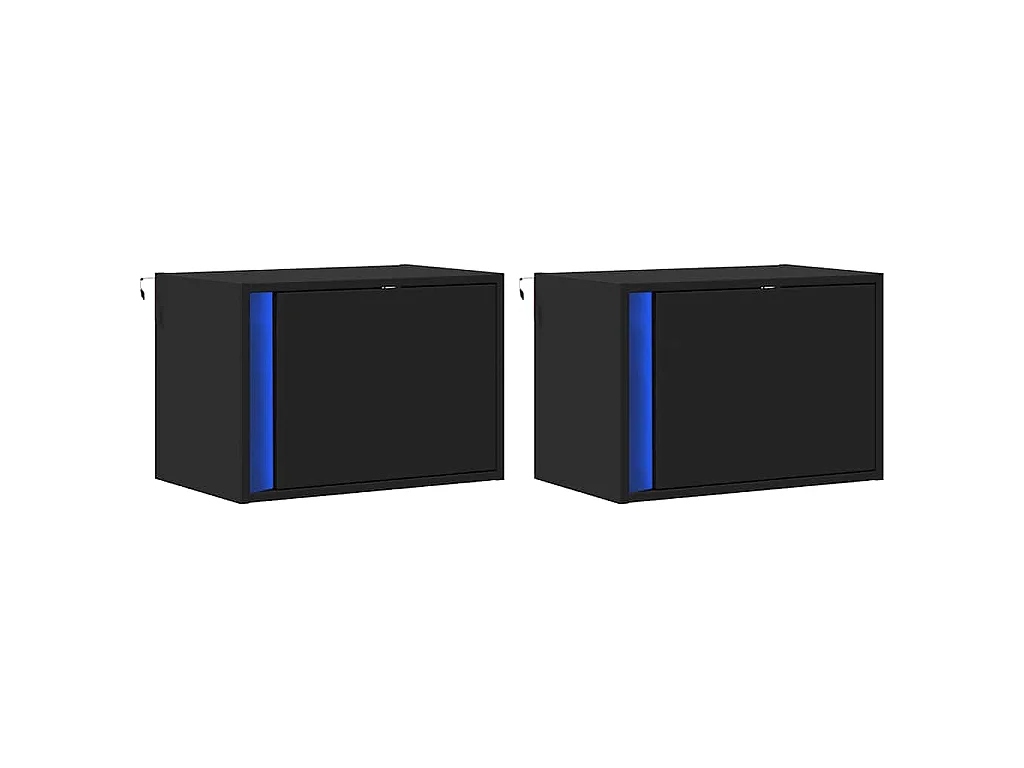 Tables de chevet murales avec lumières LED 2 pcs noir