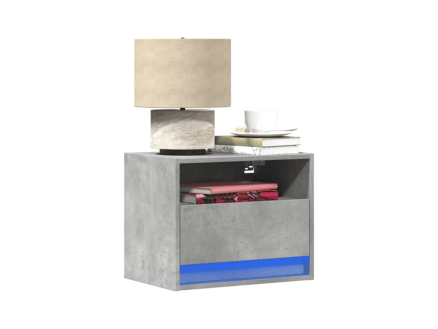 Tables de chevet murales avec lumières LED 2 pcs gris béton