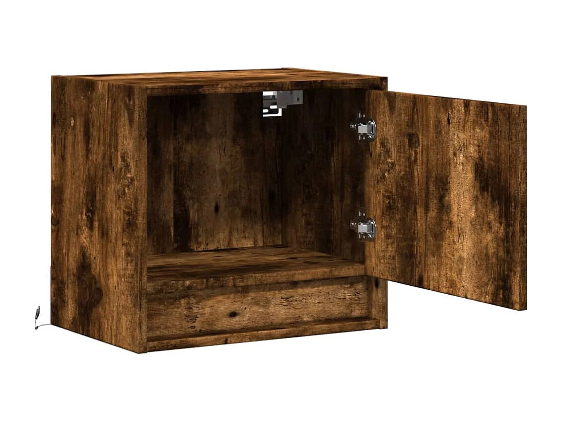 Tables de chevet murales avec lumières LED 2 pcs chêne fumé