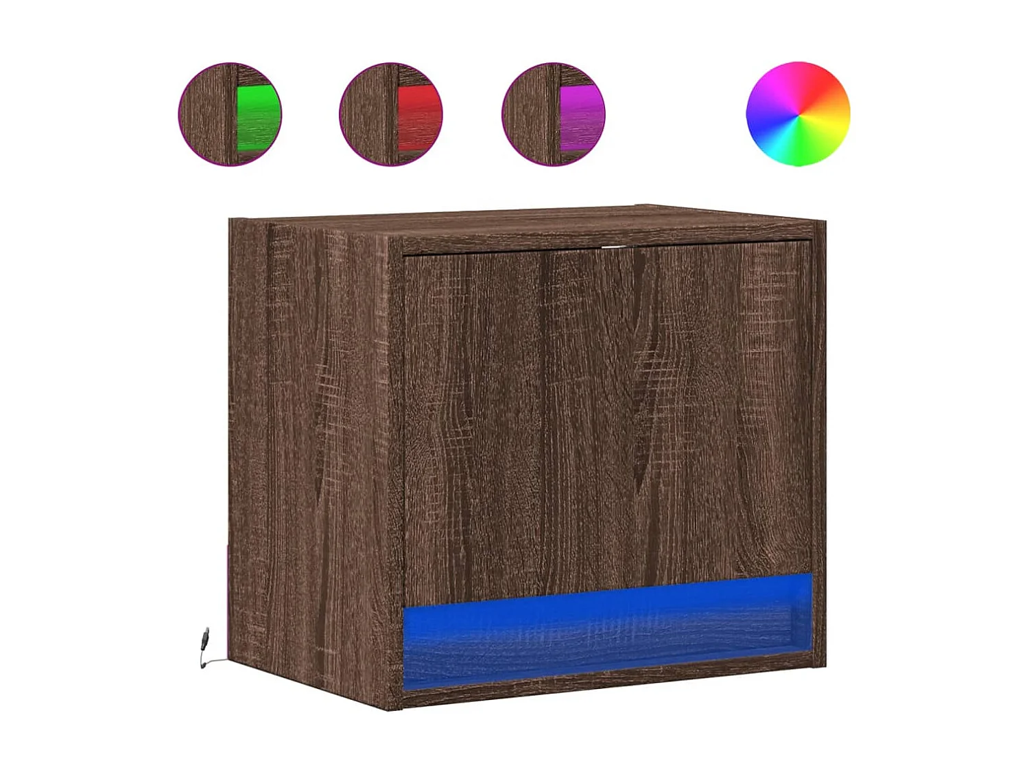 Mesitas de noche de pared con luces LED 2 unidades roble marrón