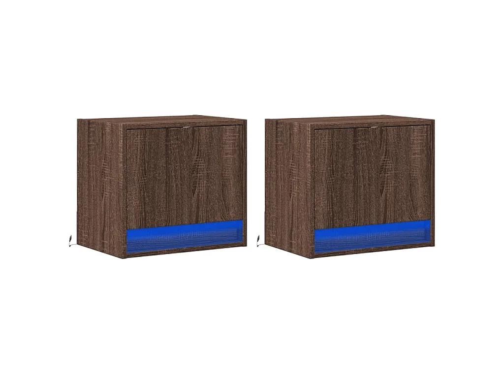 Nachtkastjes met LED's 2 st wandgemonteerd bruin eikenkleur