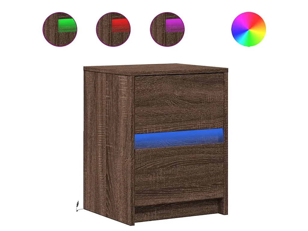 Comodino con Luci LED Rovere Marrone in Legno Multistrato