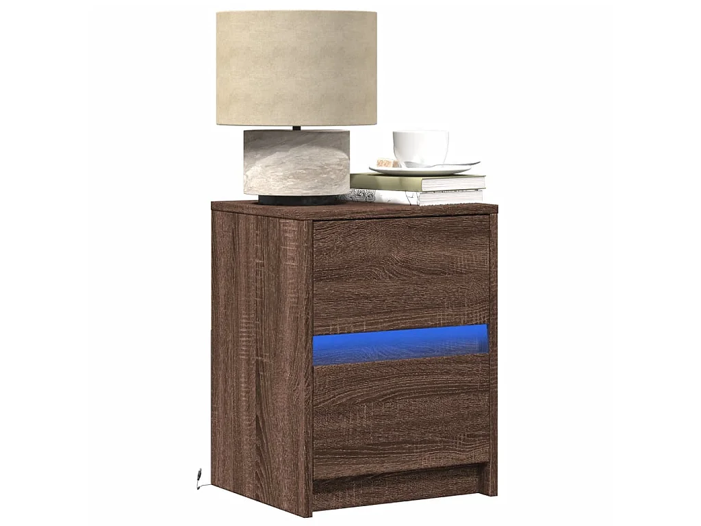 Comodino con Luci LED Rovere Marrone in Legno Multistrato