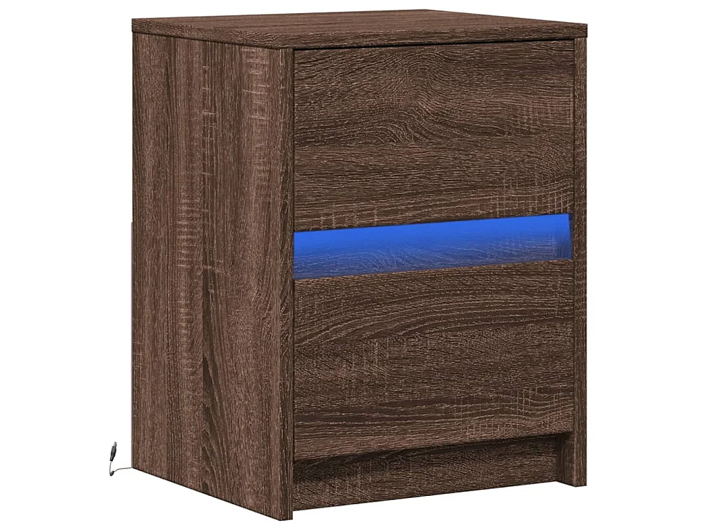 Comodino con Luci LED Rovere Marrone in Legno Multistrato