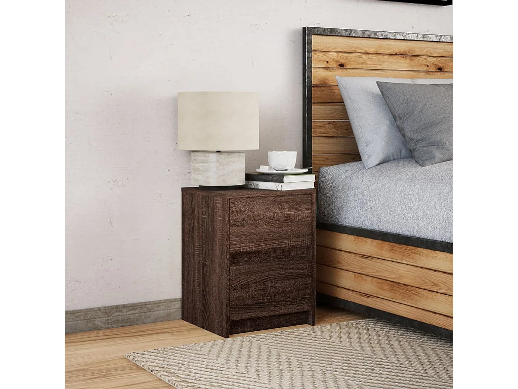 Comodino con Luci LED Rovere Marrone in Legno Multistrato