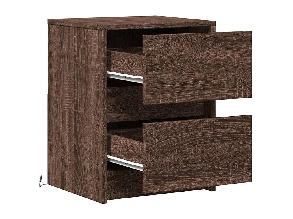 Comodino con Luci LED Rovere Marrone in Legno Multistrato