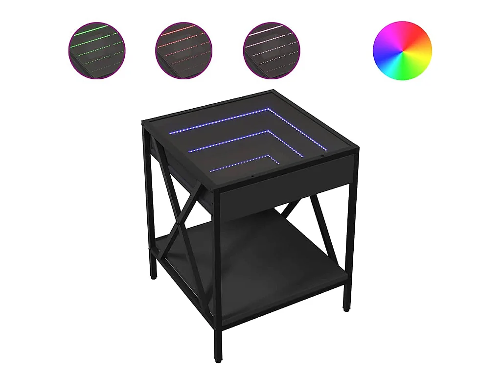Comodino con LED Infinity Nero 40x40x49 cm