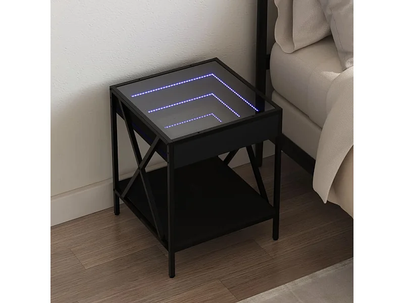 Table de chevet avec LED infini noir 40x40x49 cm